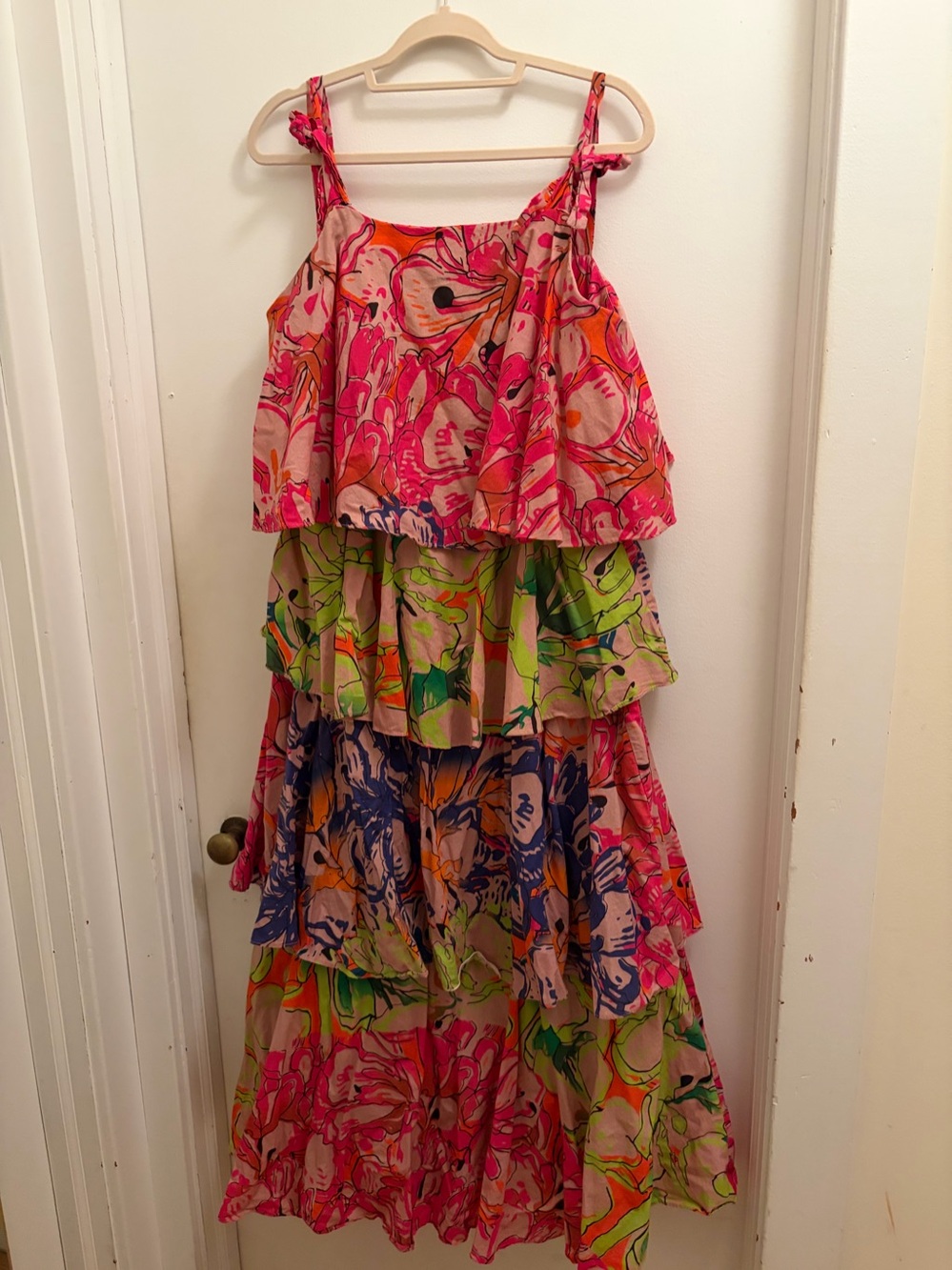 Girls Floral Tiered Costume Dress in Pink & Multicolor